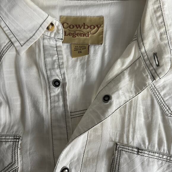Cowboy Legend Western Shirt XXL White Brown Embroidered Long Sleeve Snap Buttons - Picture 7 of 10